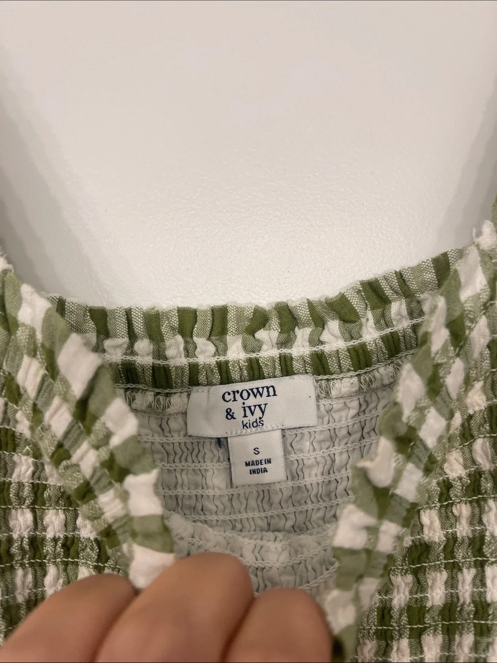 crown & ivy Olive Green Gingham Smocked Midi Dress